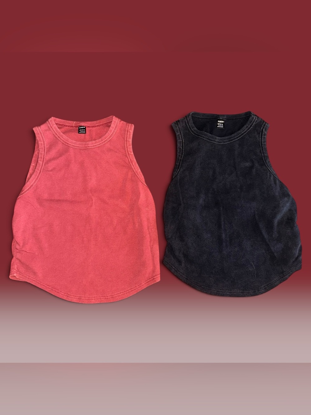 SHEIN Lot of 2 Ribbed High-Neck Tank Tops Coral & Washed Black Women’s Large